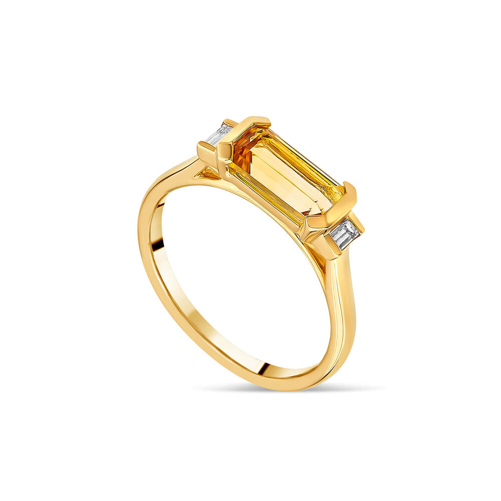 9ct Yellow Gold Octagonal Citrine Diamond Sides Ring image number 0