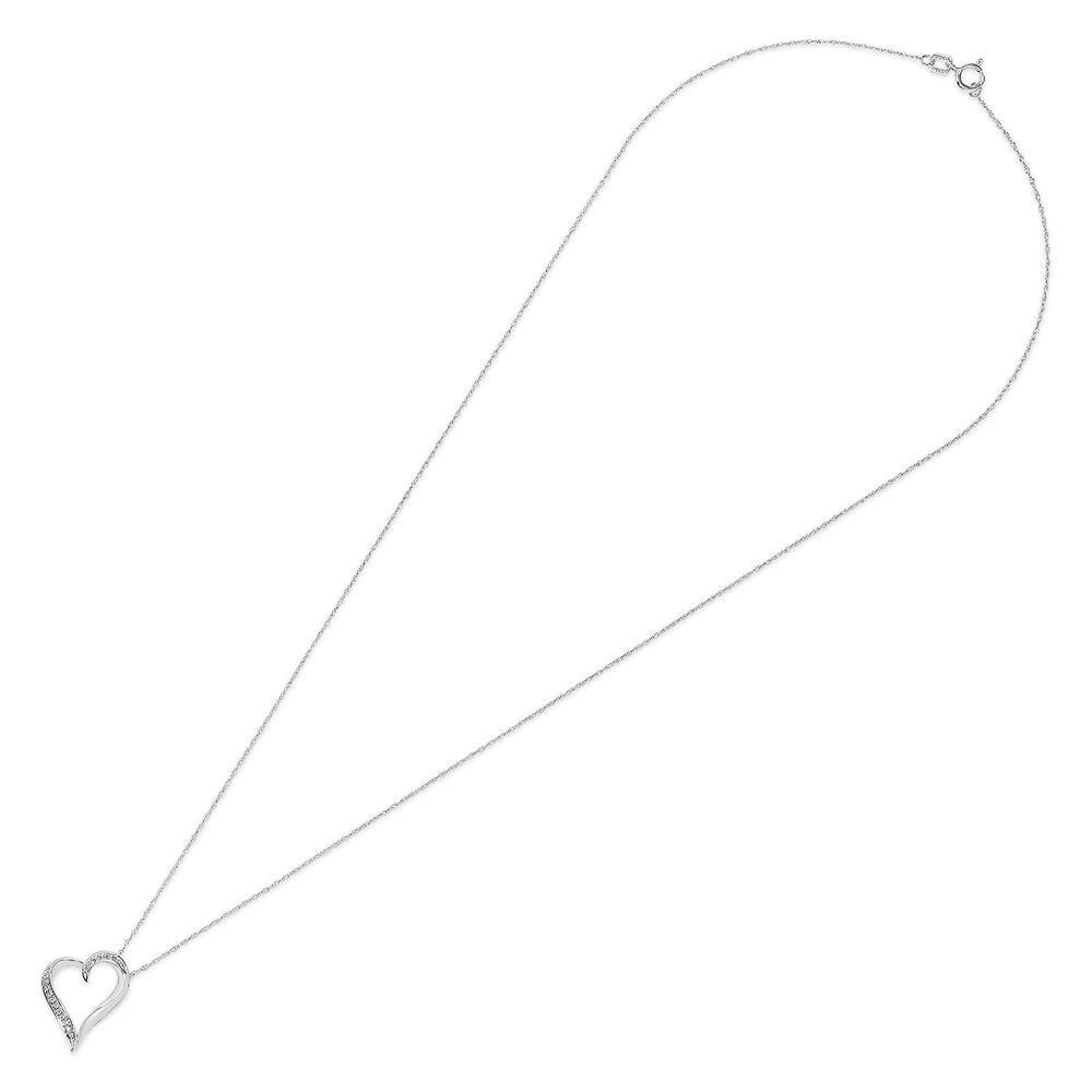 9ct White Gold Pave 0.05ct Diamond & Polished Open Heart Pendant image number 3