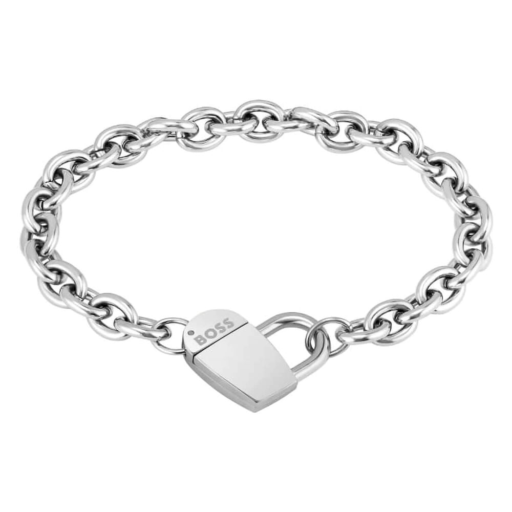 Ladies BOSS Dinya Stainless Steel Heart Monogram Bracelet image number 0