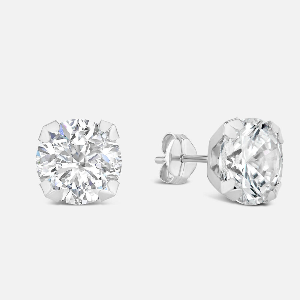 9ct White Gold 8MM Four Claw Cubic Zirconia Stud Earrings