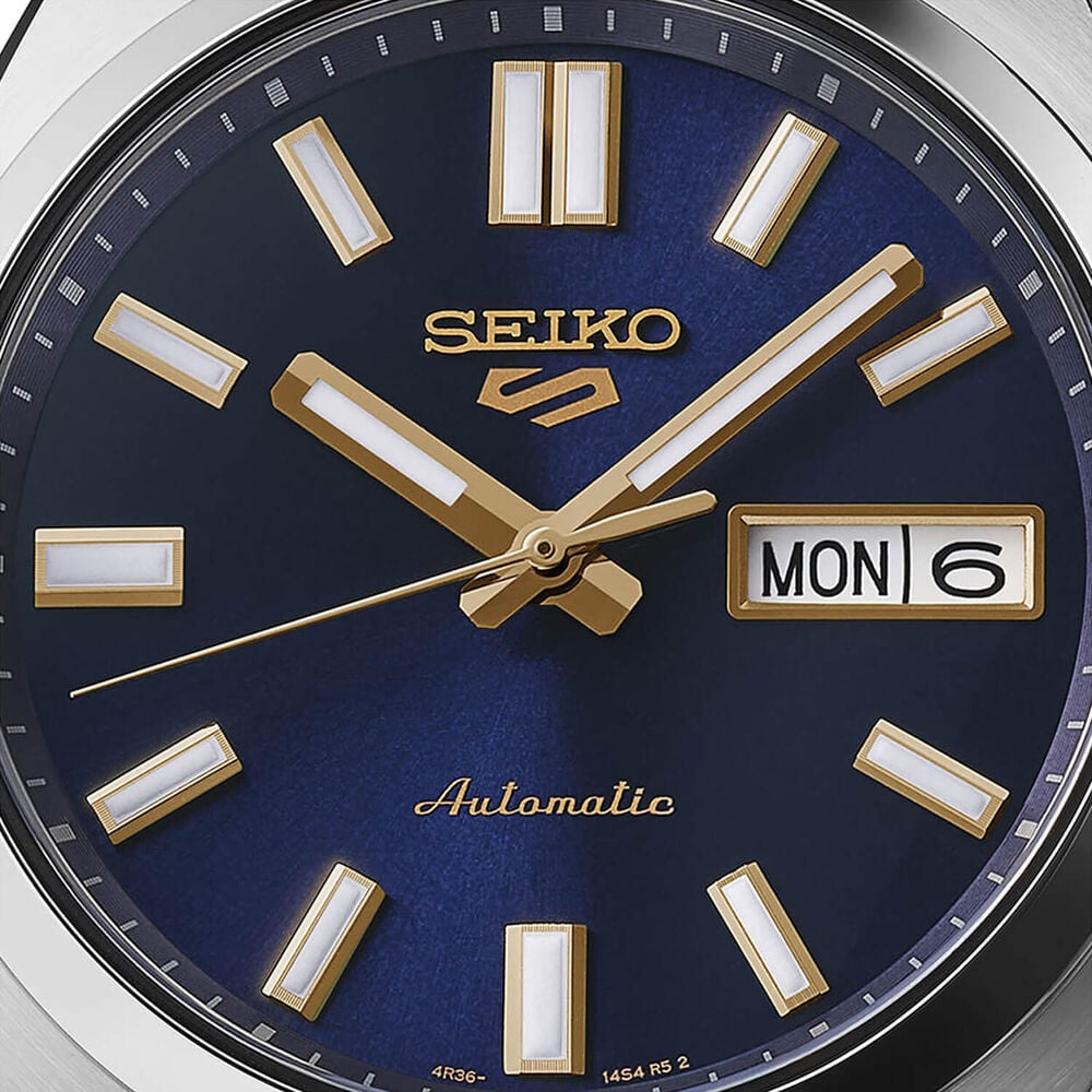 Seiko 5 Sports SNXS Vintage Gold Collection 'Blazer Blue' 37.4mm Dial Steel Bracelet Watch