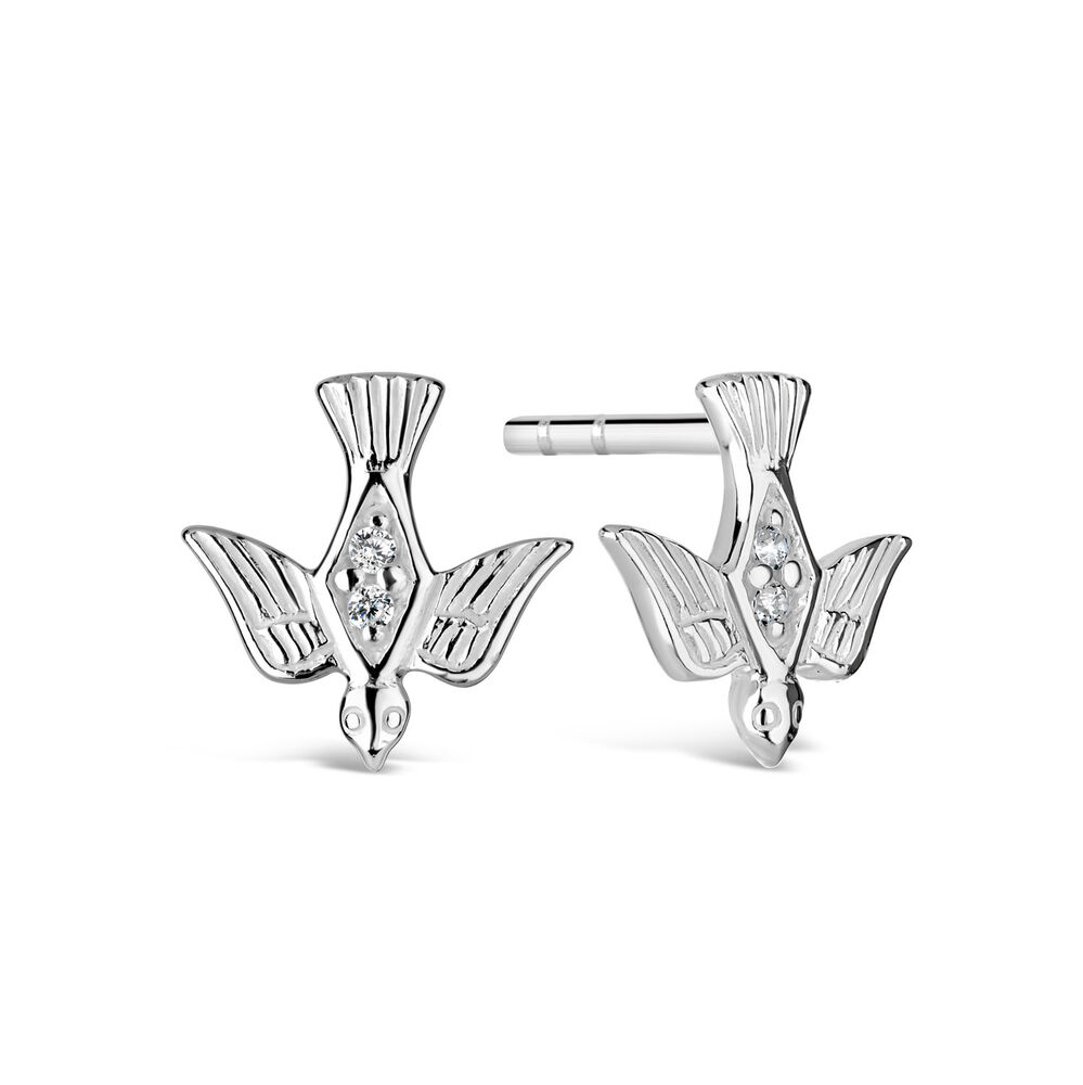 Sterling Silver and Cubic Zirconia Confirmation Dove Earrings image number 2