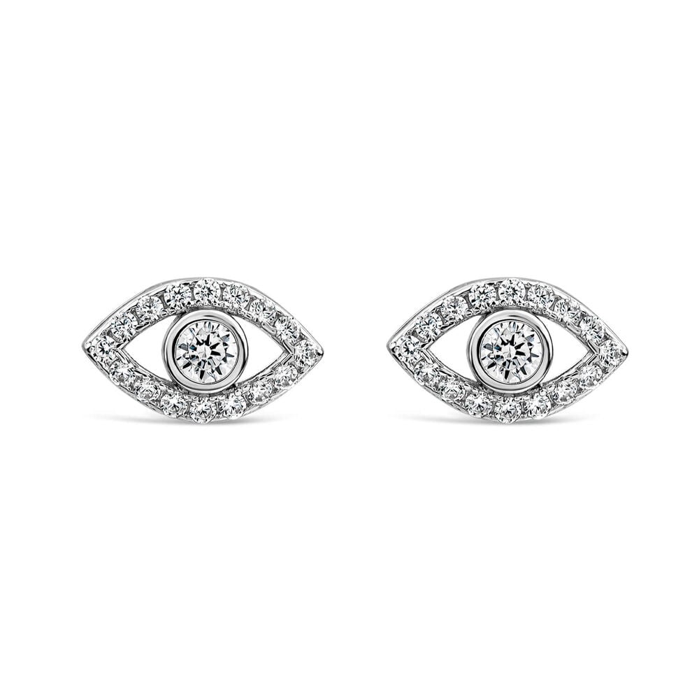 Sterling Silver Cubic Zirconia Protective Eye Stud Earrings image number 0