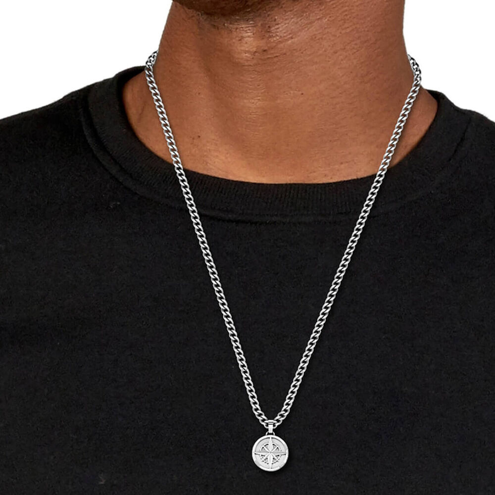 BOSS Stainless Steel Chain Compass Pendant Necklace image number 2