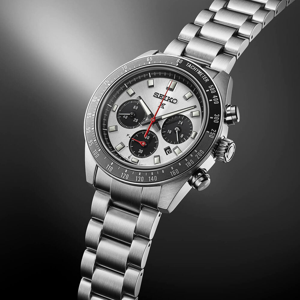 Seiko Prospex Speedtimer Go Large 41.4mm Black & Silver Dial Black Bezel Watch image number 2