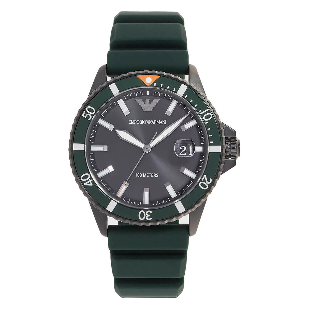 Armani Diver 42mm Black Dial Green Rubber Strap Watch image number 0