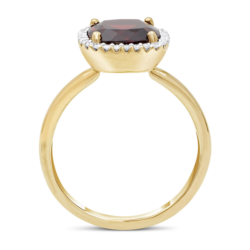 9ct gold cushion cut garnet and diamond ring image number 2