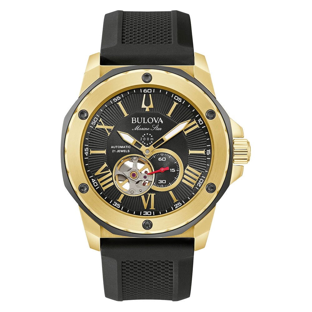Bulova Men's Marine Star Black Dial Black Strap Watch image number 0