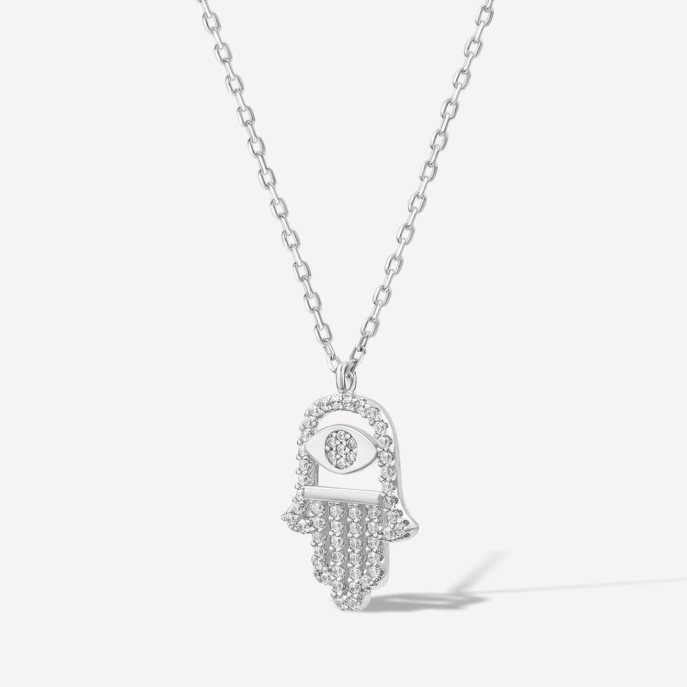 Sterling Silver Cubic Zirconia Hand of Fatima Pendant image number 1
