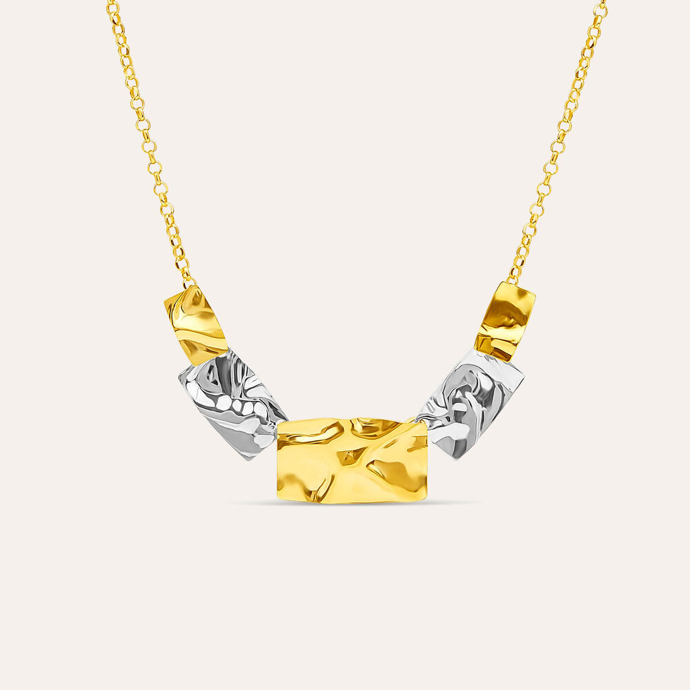 Yellow Gold Plated Sterling Silver Two Tone 5 Square Necklet