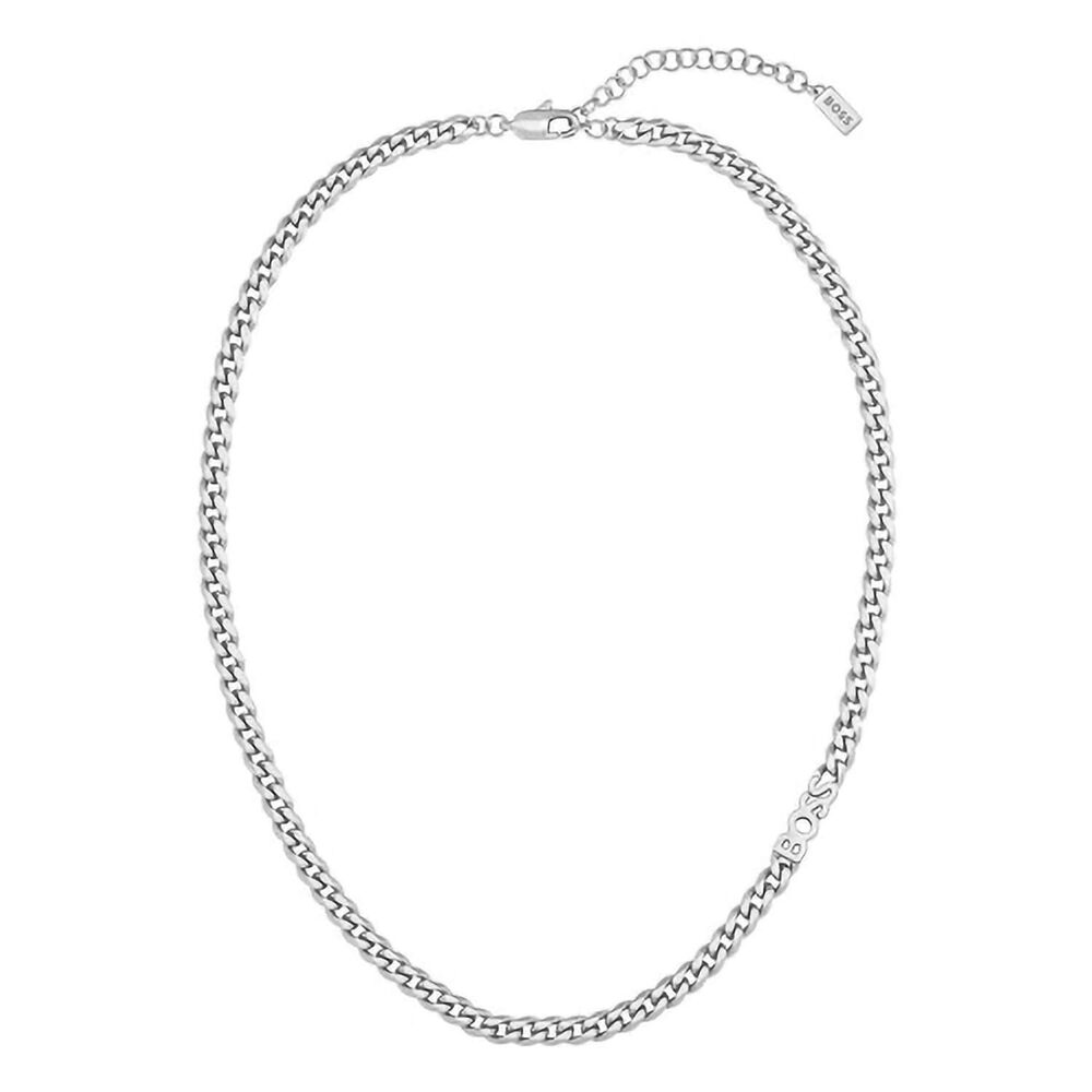 BOSS Kassy Curb Chain Logo Stainless Steel Necklace image number 0