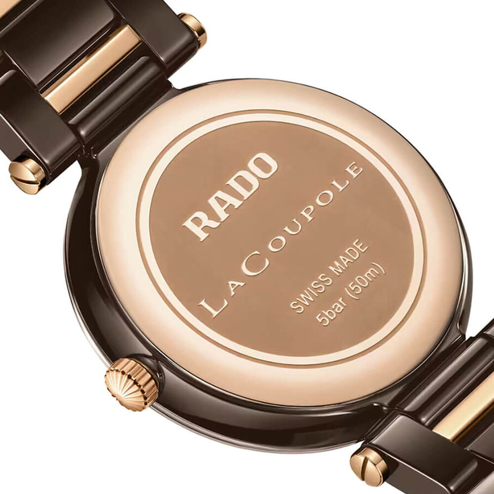 Rado LaCoupole Diamonds 31mm Brown Dial Rose Gold PVD Steel & High-Tech Ceramic Bracelet Watch image number 3