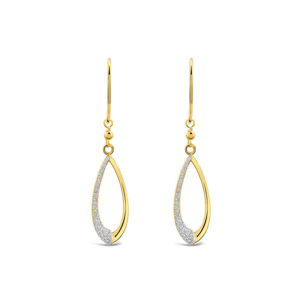 9ct Yellow Gold Half Glitter & Polished Pear Shaped Drop Earrings