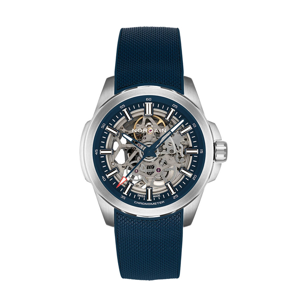NORQAIN Independence Skeleton 42mm Dial Blue Rubber Strap Watch image number 0