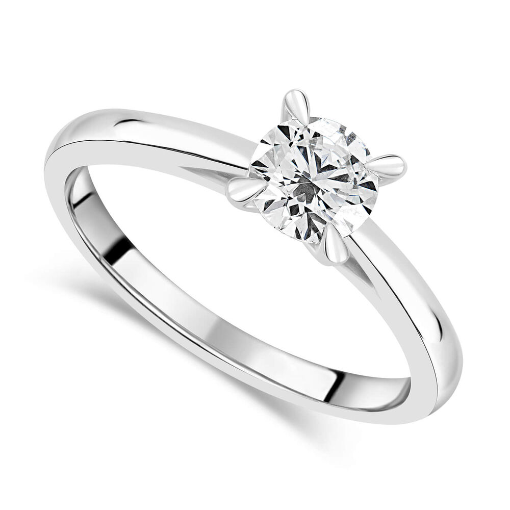 Platinum 0.71ct Round Diamond Four Claw Solitaire Ring image number 0