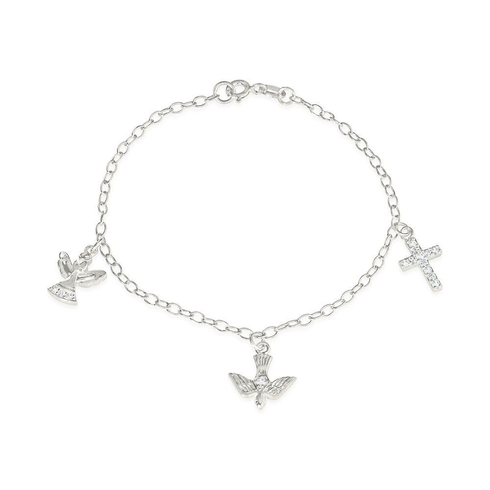 Sterling Silver Angel Dove Cross Bracelet image number 0