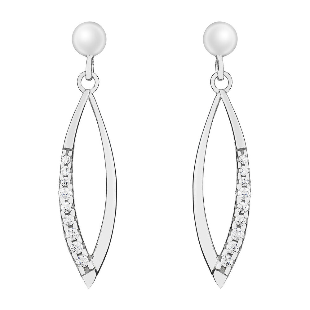 9c white gold cubic zirconia drop earrings image number 0