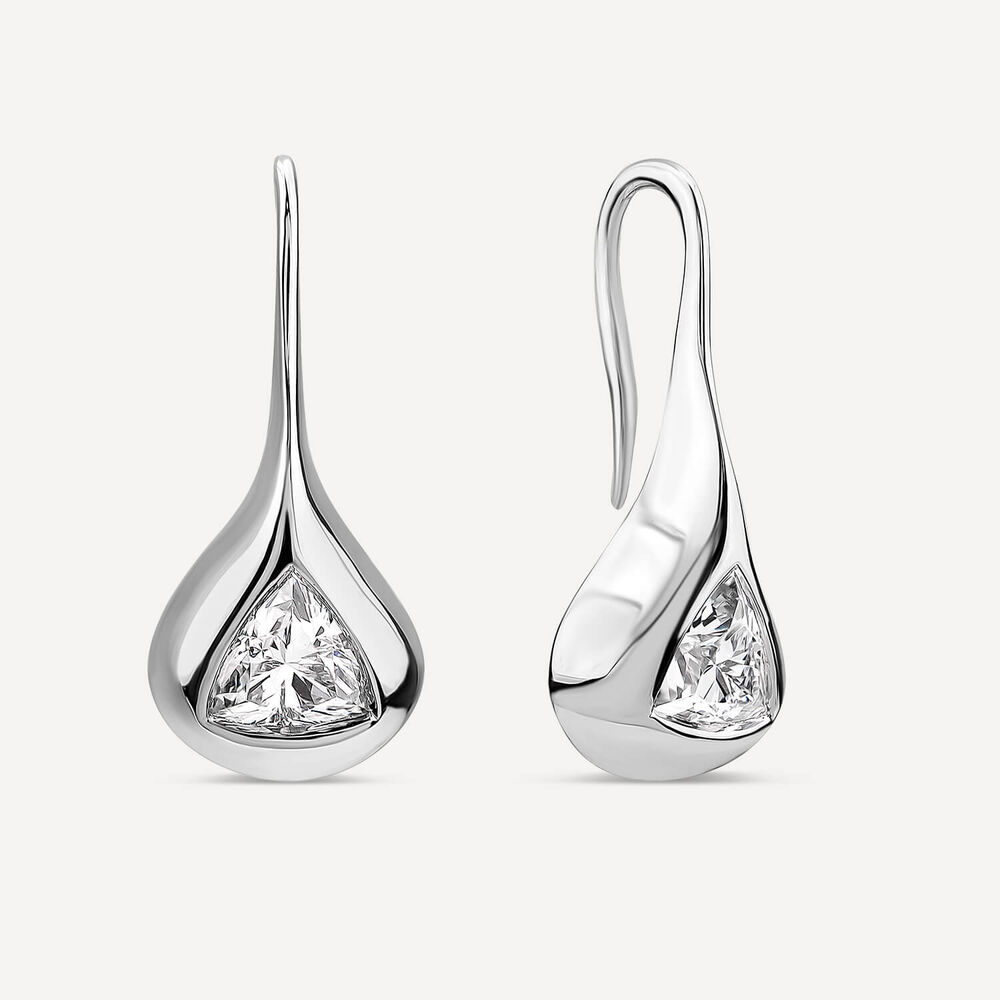 Born Orbit 9ct White Gold Lab Grown 0.80ct Trillion Cut Diamond Drop Earrings image number 1