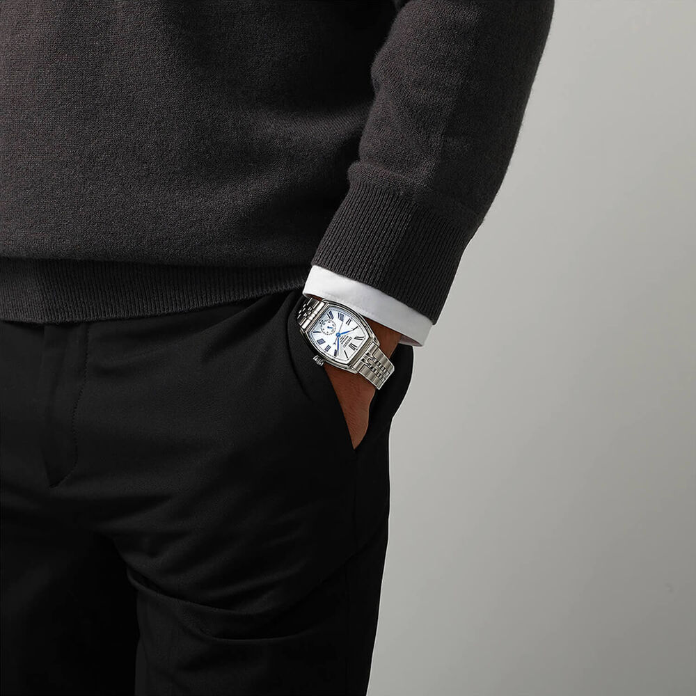 Seiko Presage Classic Series Enamel &lsquo;Tonneau&rsquo; 36mm White Dial Steel Bracelet Watch