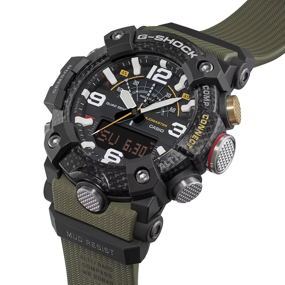 G-SHOCK Master of G Mudmaster 55.4mm Carbon Fibre Bezel & Olive Green Resin Strap Watch