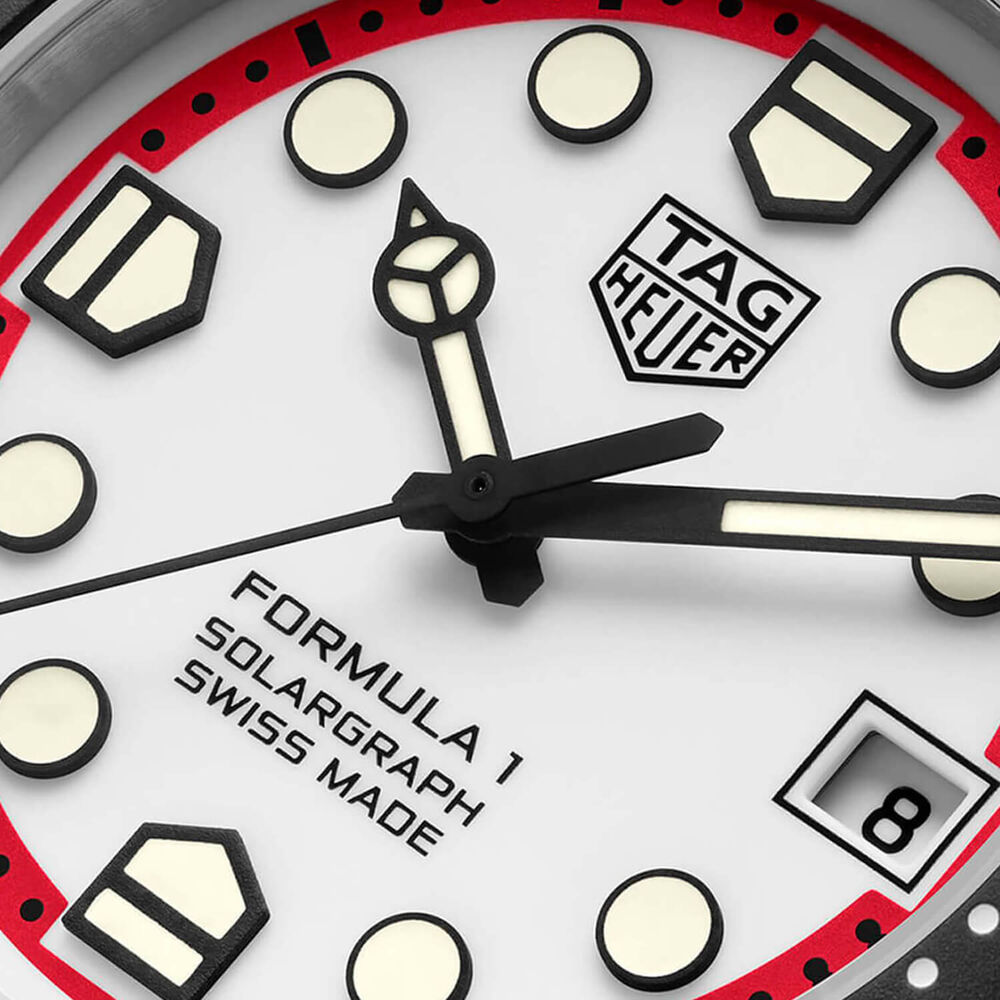 TAG Heuer Formula 1 Solargraph 38mm White Dial Black Bezel Red Rubber Strap Watch image number 2