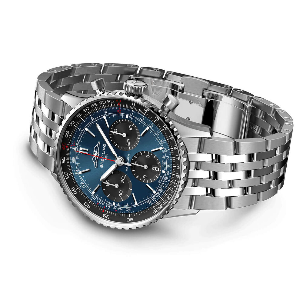 Breitling Navitimer B01 Chronograph 41 Blue Dial Black Details Steel Bracelet Watch image number 2