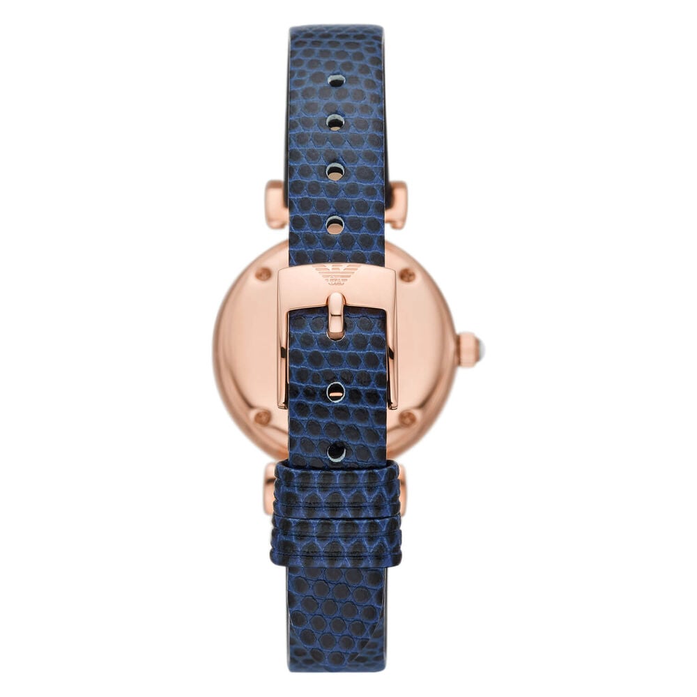Emporio Armani Gianni T-Bar 28mm Mother of Pearl Blue Leather Strap Watch