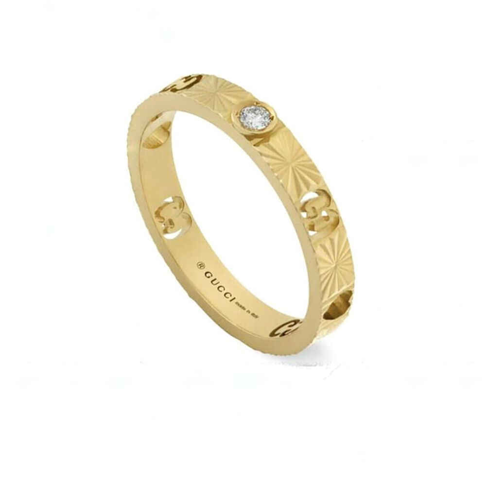 Gucci Icon 3mm Yellow Gold Diamond Stone Ring (UK Size K-L)
