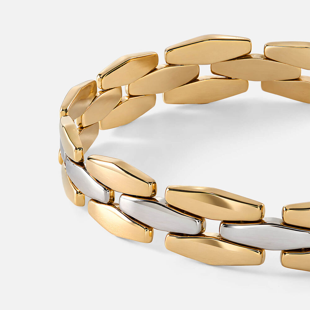 9ct Yellow & White Gold Three Row Polished Oval Link Bracelet