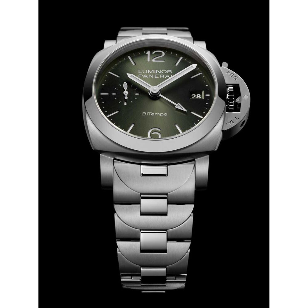 Panerai Luminor Quaranta BiTempo 40mm Green Dial Steel Bracelet Watch image number 4