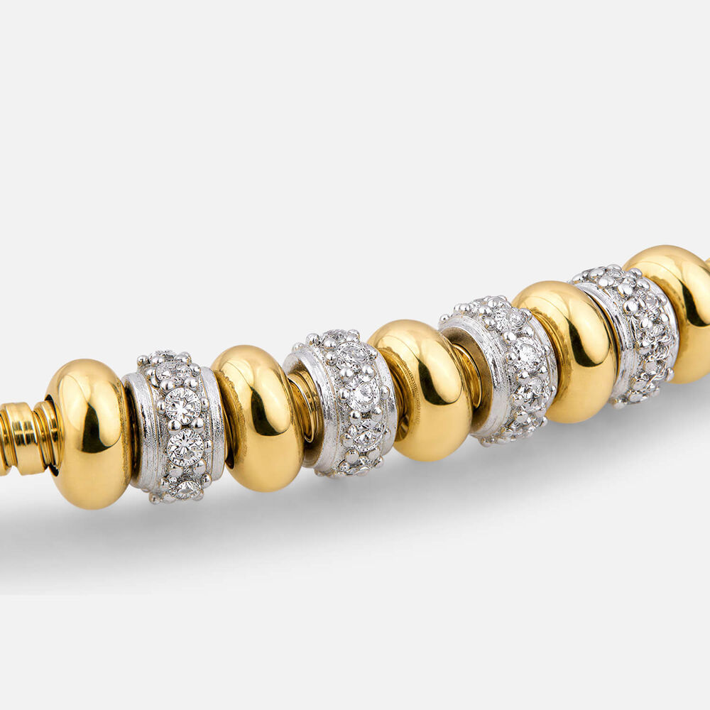 Yellow Gold Plated Sterling Silver Cubic Zirconia Centre Bead Ribbed Bracelet