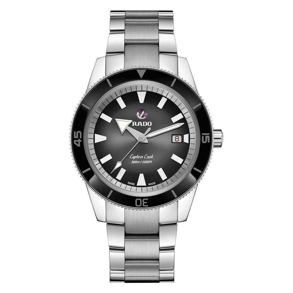 Rado Captain Cook 42mm Black Sunray Black Bezel Steel Case Bracelet