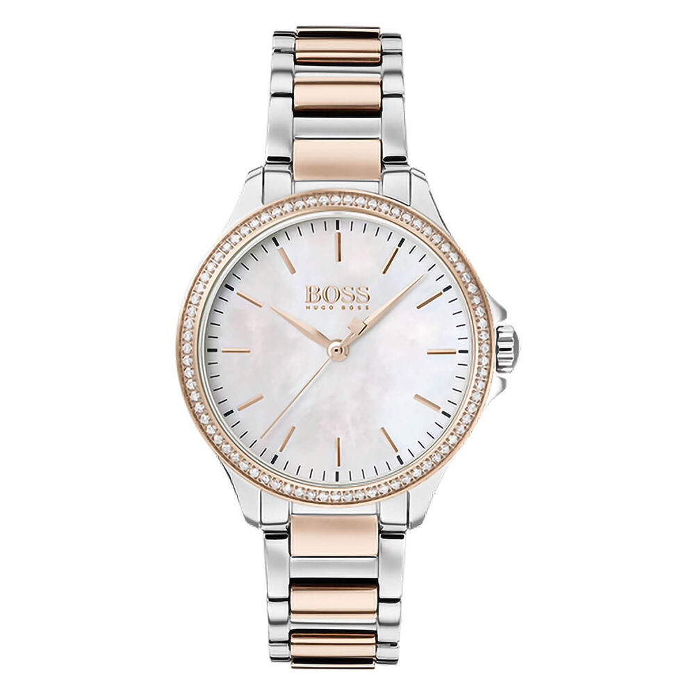 Hugo Boss White Mother of Pearl Dial Two Tone 33mm Ladies Watch