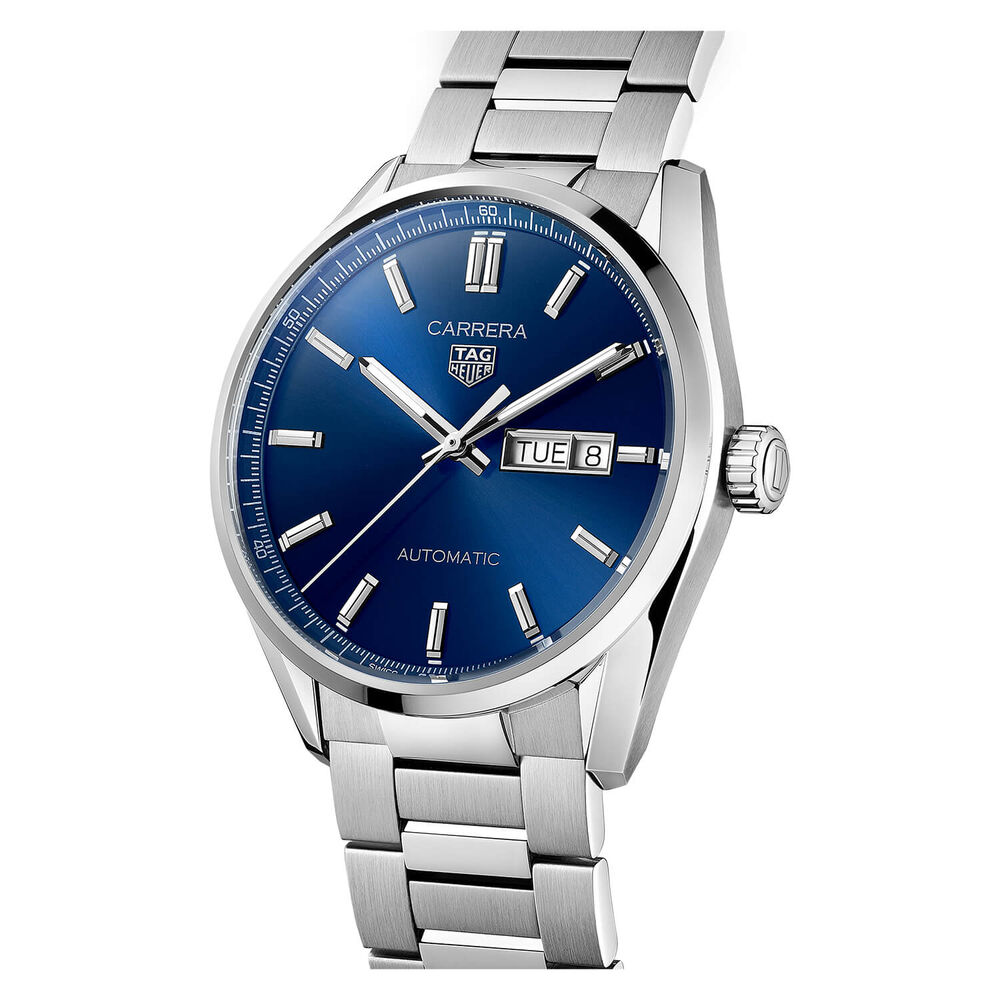 TAG Heuer Carrera 41mm Day & Date Blue Dial Steel Case Bracelet Watch