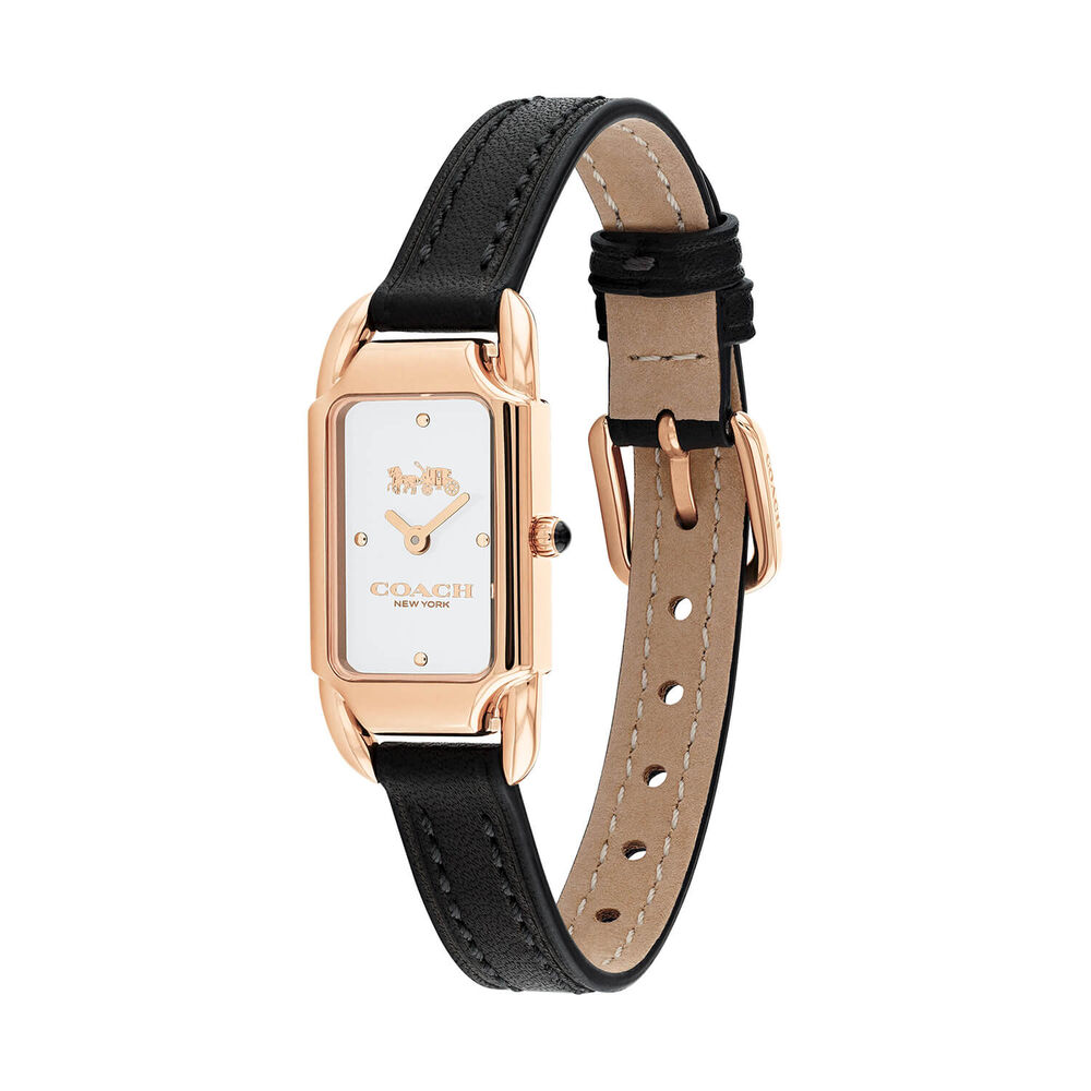 Coach Cadie 29mm White Dial Black Leather Strap Watch