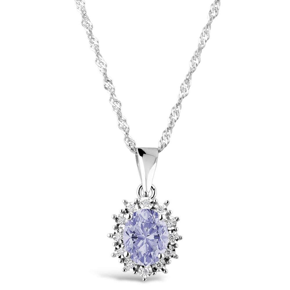 9ct white gold tanzanite and diamond cluster pendant image number 3