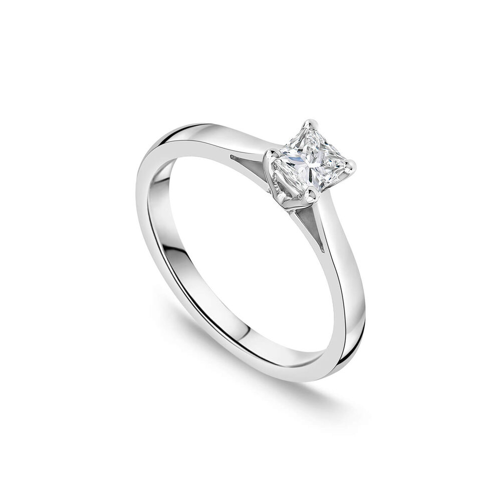 Platinum 0.41ct Princess Diamond Four Claw Solitaire Ring image number 0