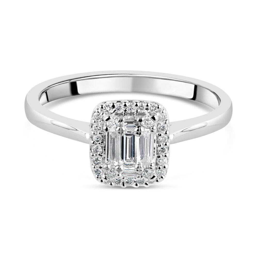 Platinum 0.25ct Diamond Emerald Cluster Ring image number 4