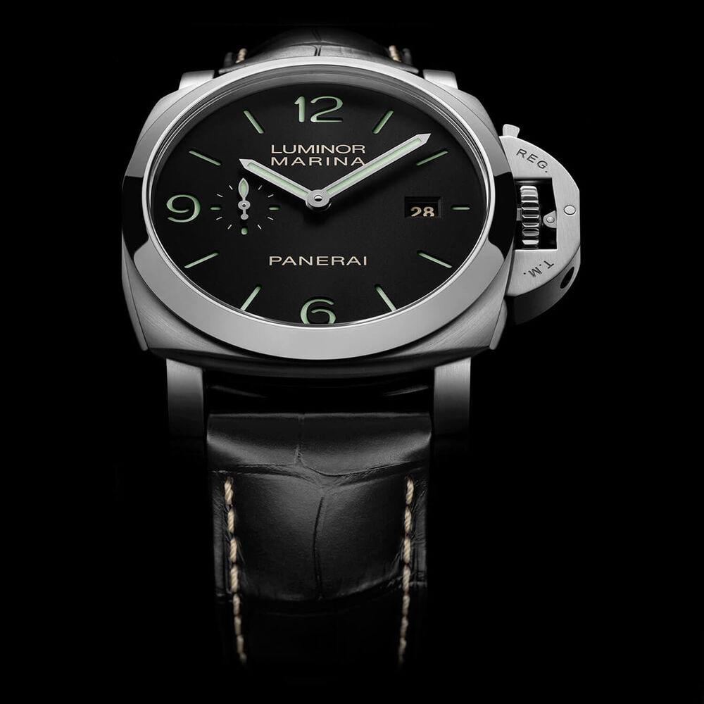 Panerai Luminor Marina 44mm Black Dial Leather Strap Watch