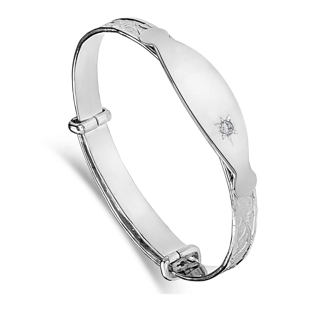 Sterling Silver Baby Bangle Plate with White Cubic Zirconia image number 0