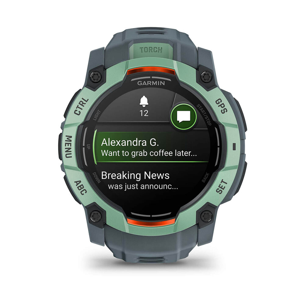 Garmin Instinct 3 AMOLED 50mm Neotropic Bezel Twilight Silicon Strap Watch image number 6