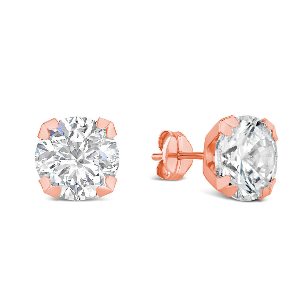 9ct Rose Gold 8mm 4 Claw Cubic Zirconia Stud Earrings image number 1