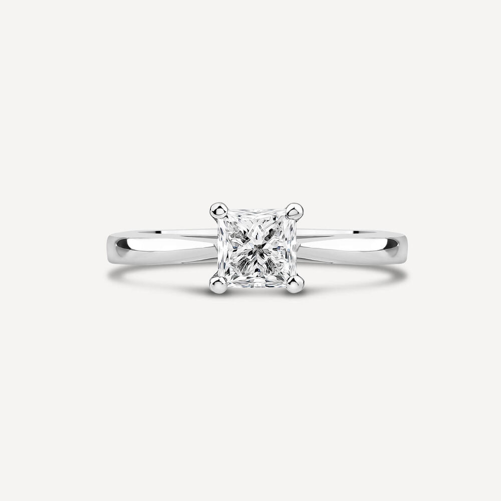 Platinum 0.91ct Princess Diamond Four Claw Solitaire Ring image number 1