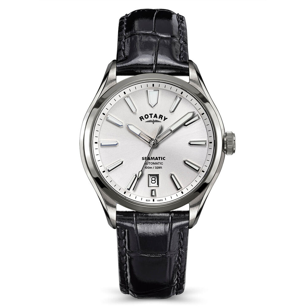 Rotary Seamatic 100 40mm White Dial Black Leather Strap Watch