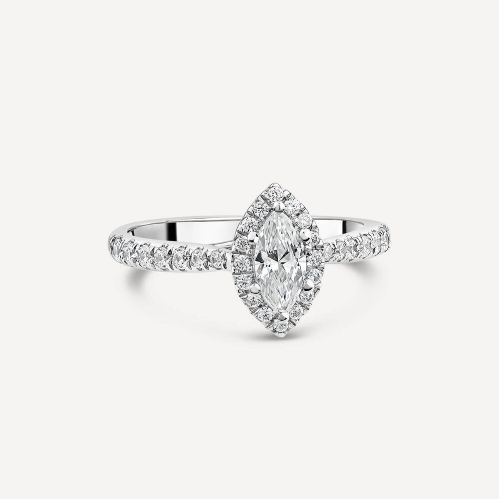 The Orchid Setting 18ct White Gold Marquise 0.75ct Halo Diamond Shoulders Ring image number 3