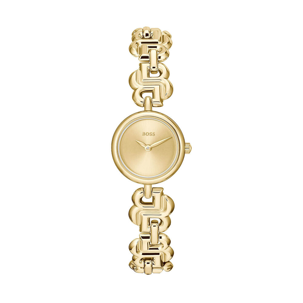 BOSS Double B 23mm Gold Dial Stainless Steel Monogram Bracelet Watch image number 0