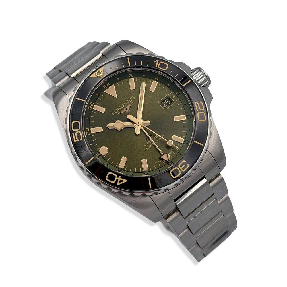 Pre-Owned Longines HydroConquest 41mm Sunray Green Dial & Ceramic Bezel Steel Bracelet Watch image number 1