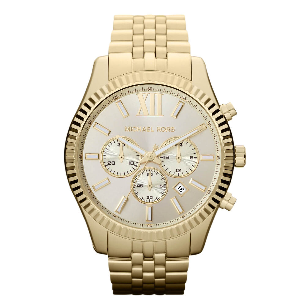 Michael Kors Lexington men's oversized chronograph gold-plated watch image number 0