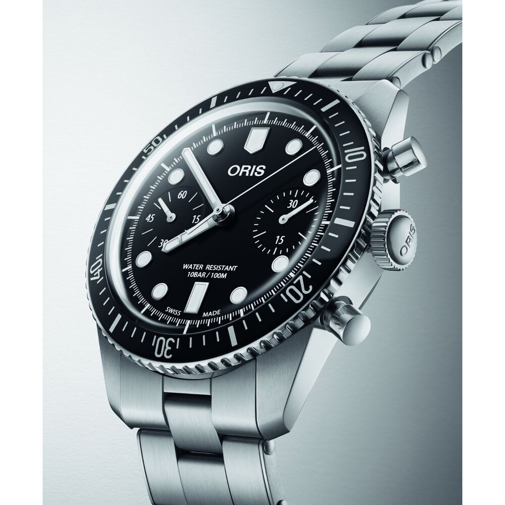 Oris Diver 65 40mm Black Chrono Dial Steel Case Bracelet Watch