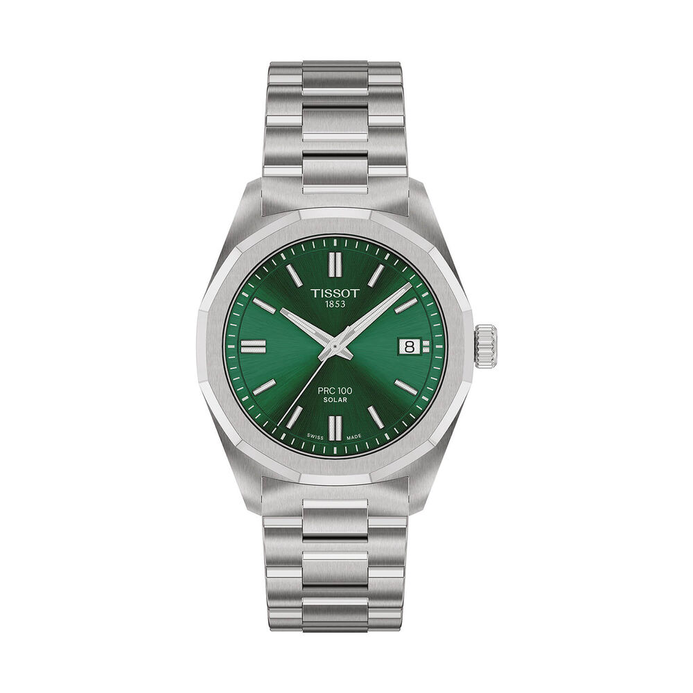 Tissot PRC 100 Solar 34mm Green Dial Steel Bracelet Watch